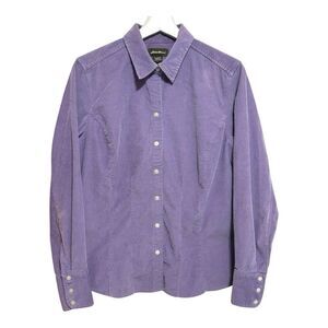 Eddie Bauer Women's Corduroy Button Up Sz Large Purple